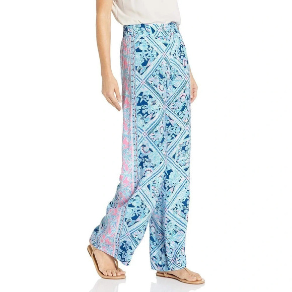 Lilly Pulitzer Bal Harbour Zanzibar Blue Mid-Rise Palazzo Flowy Pants - Picture 1 of 8